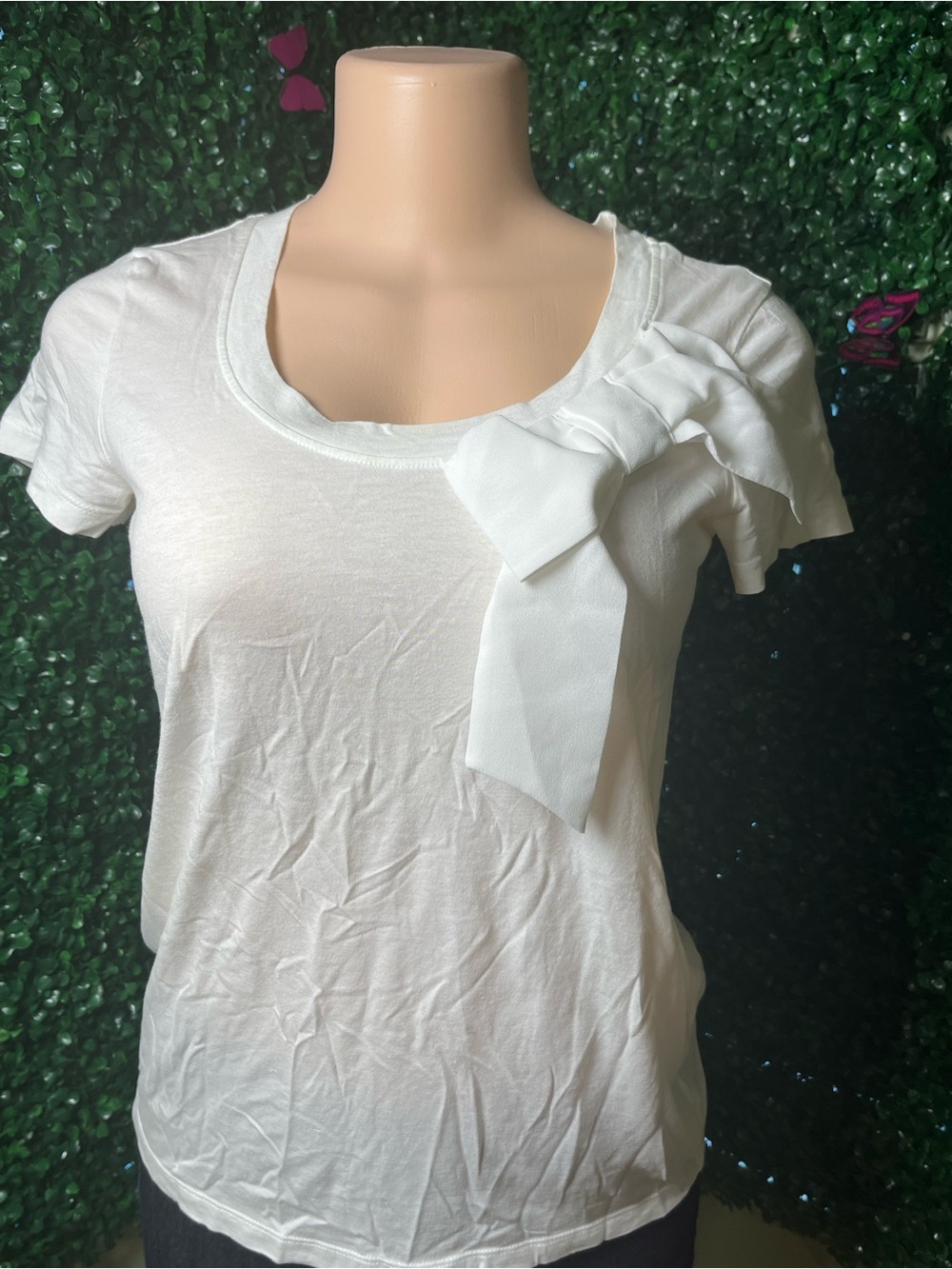 GAP White Short Sleeve Top with Shoulder Bow